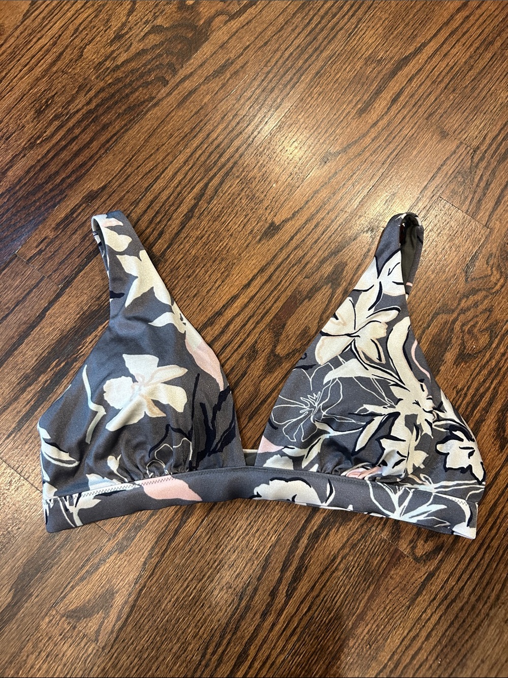 Athleta Floral Triangle Bikini Top, Gray, Cream & Light Pink